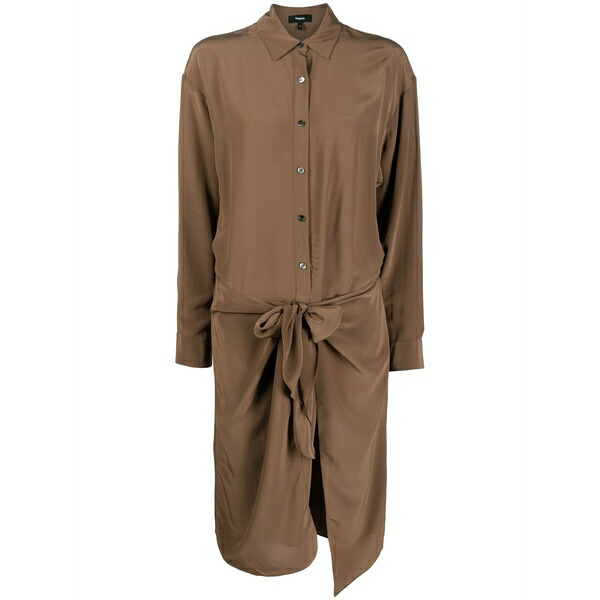 セオリー レディース ワンピース トップス Sarong draped shirtdress Brown｜asty