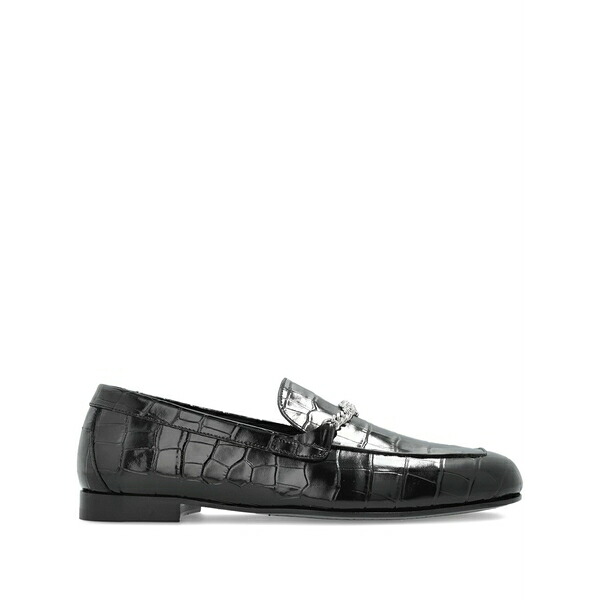 ヴェルサーチ メンズ スリッポン・ローファー シューズ Crocodile-embossed chain-detail loafers Black｜asty