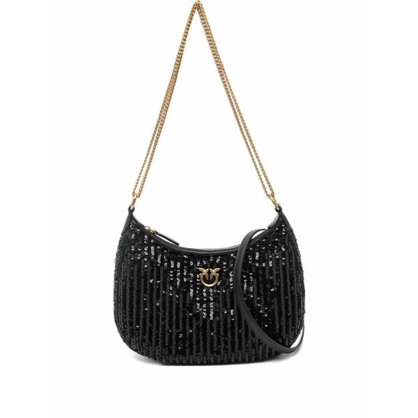 ピンコ レディース ショルダーバッグ バッグ Mini half moon sequinned shoulder bag Black