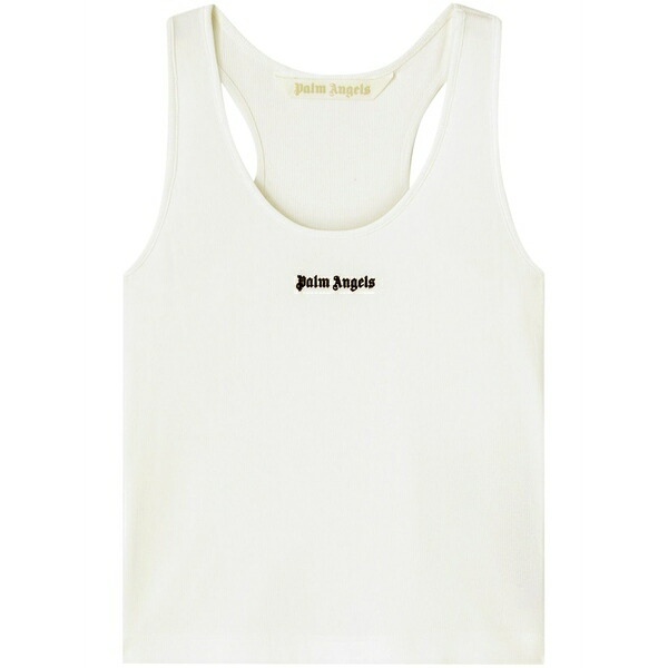 パーム・エンジェルス レディース カットソー トップス Logo-embroidered ribbed tank top White｜asty