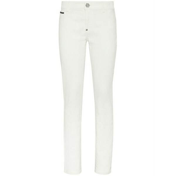 フィリッププレイン レディース デニムパンツ ボトムス Logo-patch skinny jeans White｜asty