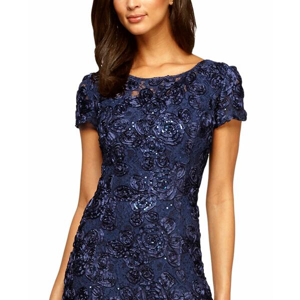 ナチュラ アレックスイブニングス レディース ワンピース トップス Petite Rosette Lace A-Line Gown 通販 