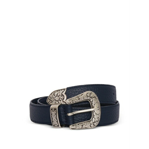 オルチアーニ レディース 胴締め 付属物 Floral-engraved leather belt Blue ベルト・サスペンダー-レディースベルト