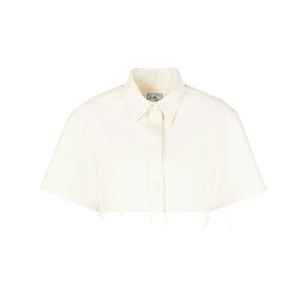 ヘロン プレストン レディース シャツ トップス Ex-ray canvas cropped shirt White｜asty
