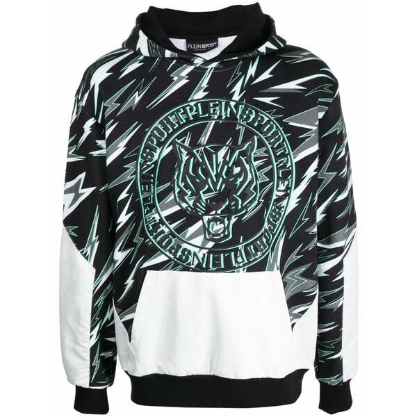 プレインスポーツ メンズ パーカー・スウェットシャツ アウター Lightning-print color-block hoodie Black|asty