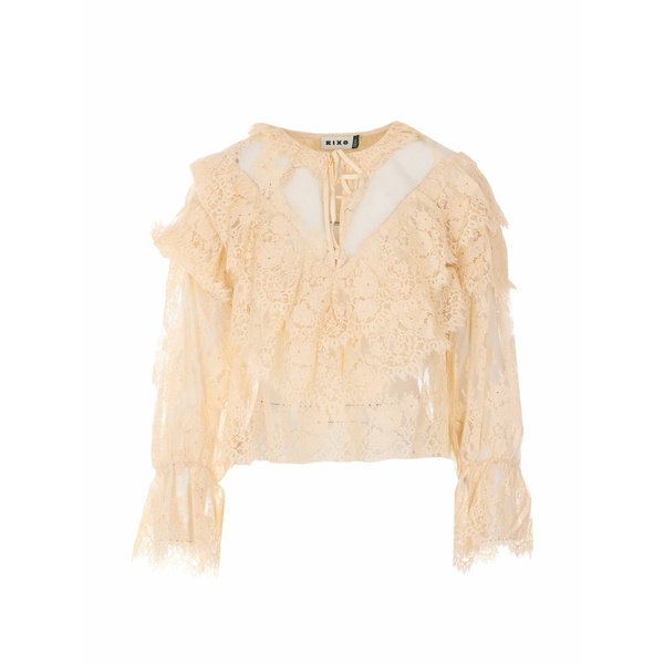 リキソー レディース シャツ トップス Lace ruffled blouse Neutrals|asty