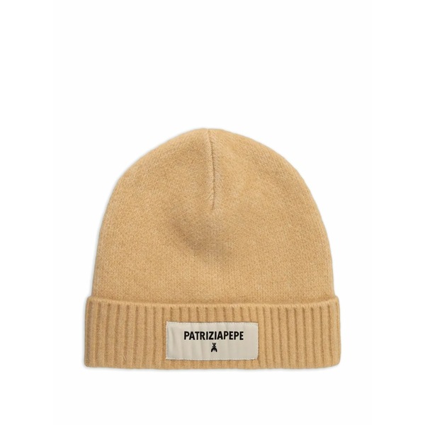 パトリツィア ペペ レディース かぶり笠 付属品 Ribbed logo-patch beanie hat Neutrals