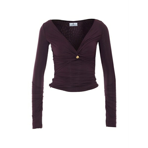 エリザベスフランキ レディース Tシャツ トップス Ring-detail ruched top Brown|asty