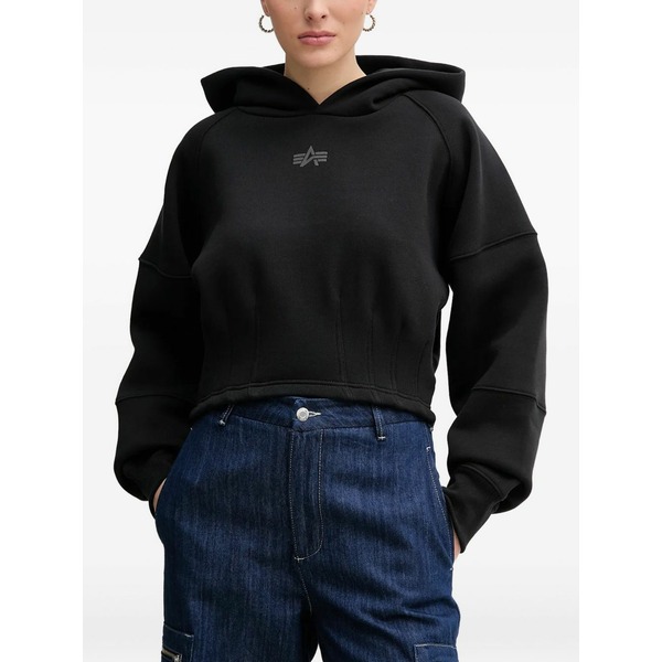 アルファインダストリーズ レディース パーカー・スウェットシャツ アウター Logo-print hoodie Black