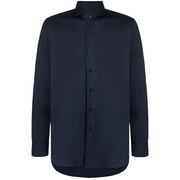 ザカス  メンズ プルオーバー トップス Curved-hem buttoned-up shirt Blue