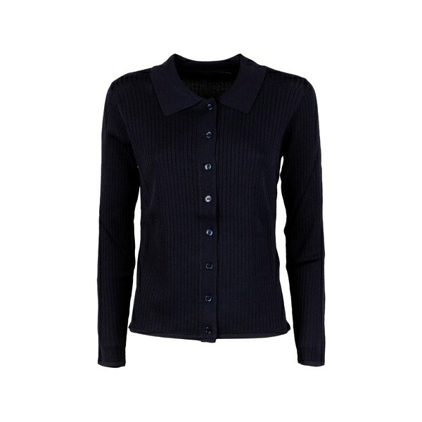 セブンティ レディース ジレー アウター Ribbed-knit cardigan Blue