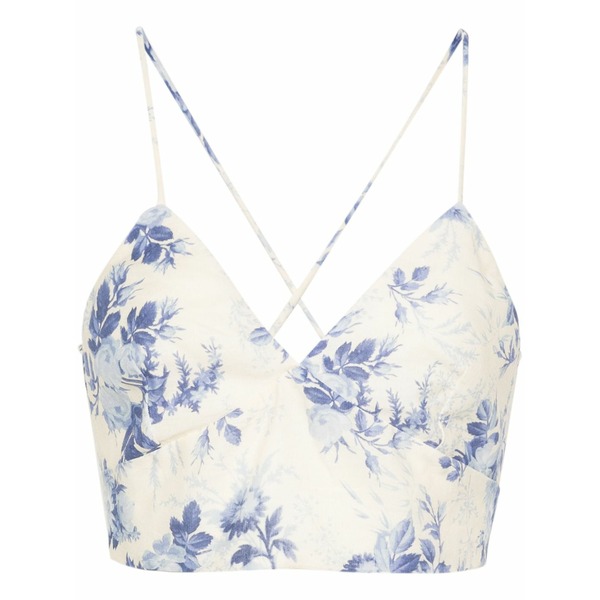 ツインセット レディース カットソー トップス Floral-print cropped top Neutrals｜asty