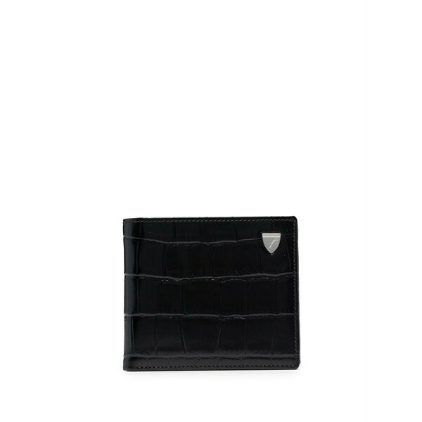 アスピナルオブロンドン メンズ 札入れ 佩び物 Croc-effect ビスマス-fold wallet Black