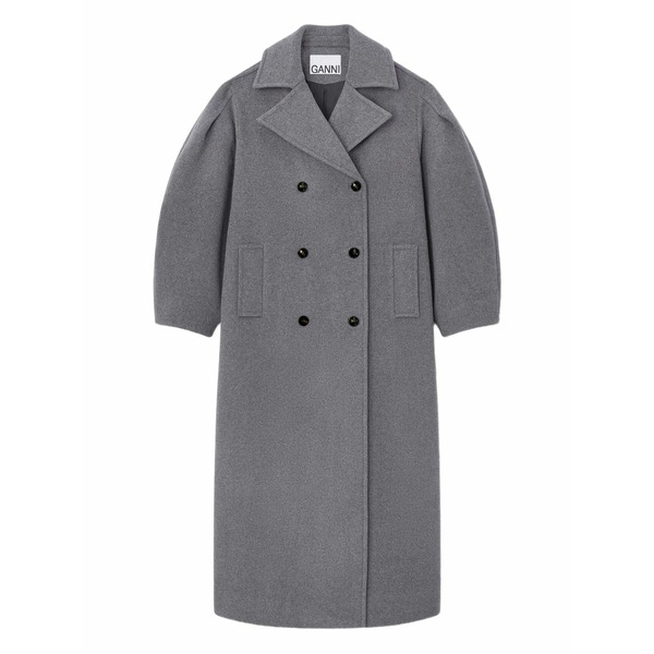 ガニー レディース 厚地の外套 アウター Balloon-sleeves double-breasted coat Grey