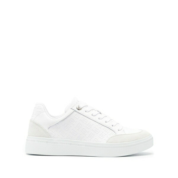 トミー ヒルフィガー レディース スニーカー シューズ Embossed-logo leather sneakers White|asty