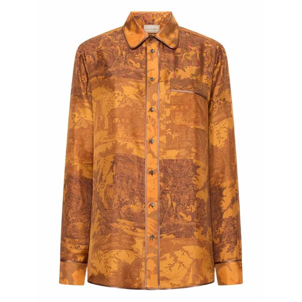 ピエール＝ルイ・マシア メンズ シャツ トップス Long-sleeve silk shirt Brown｜asty