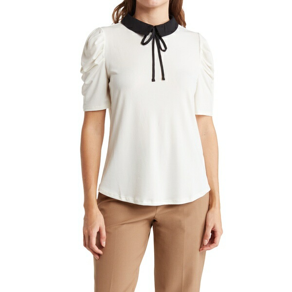 アドリアナ パペル レディース Tシャツ トップス Solid Collar Tie Top Ivory Black 11周年記念イベントが