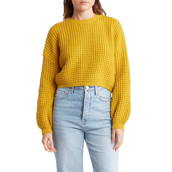 エロディ レディース ニットセーター アウター Waffle Weave Crewneck Sweater Mustard  【全商品オープニング価格特別価格】