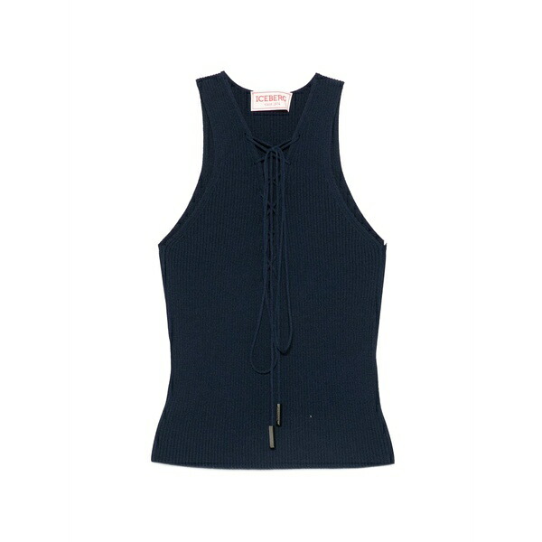 アイスバーグ レディース カットソー トップス Lace-up ribbed-knit tank top Blue|asty