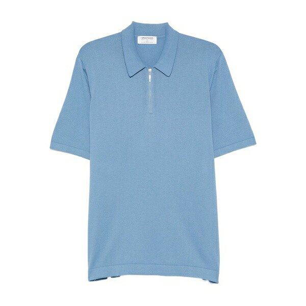 グランサッソ メンズ スポーツシャツ トップス Half-zip polo shirt Blue