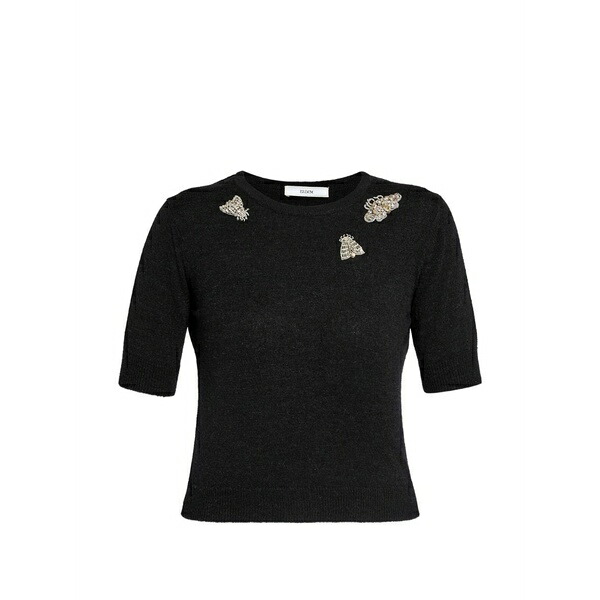 アーデム レディース 編み物\u0026スウェーター アウター Embellished short-sleeve knit top Black