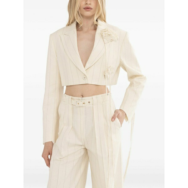 ニッサ レディース 上衣＆上衣 アウター Striped cropped jacket Neutrals