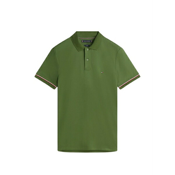 トミー ヒルフィガー メンズ スポーツシャツ トップス Striped-trim polo shirt Green