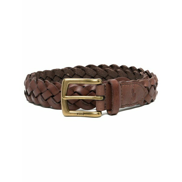 ラルフローレン メンズ 胴締め 佩び物 Leather braided belt Brown