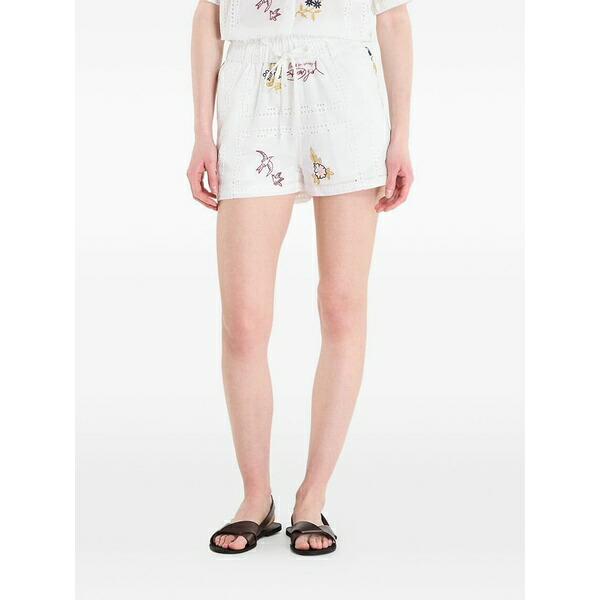 デジグアル レディース 心地よいズボン下 ボトムス Embroidered shorts White