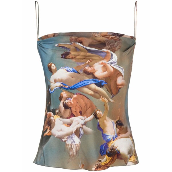 バルマン レディース カットソー トップス Sky-print silk camisole top Brown