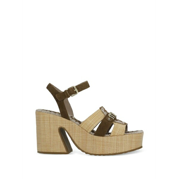 モウ レディース サンダル シューズ Logo-plaque crochet-trim sandals Brown