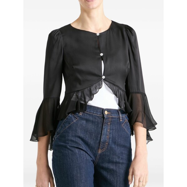 テンパリーロンドン レディース 上衣＆上衣 アウター Leilani ruffled silk jacket Black