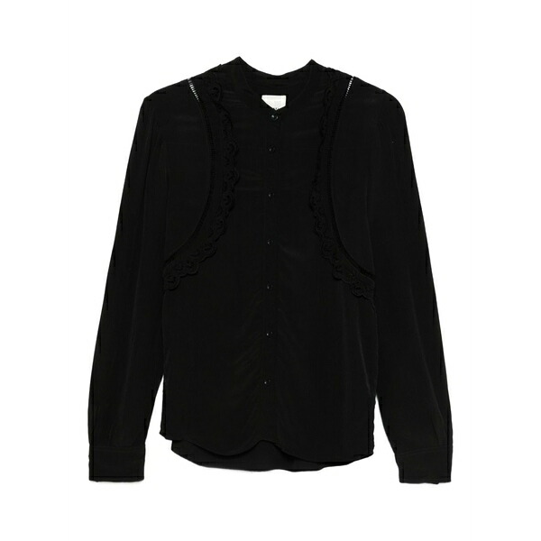 イザ呼びりん マラン レディース プルオーバー トップス Lace-insert long-sleeve blouse Black