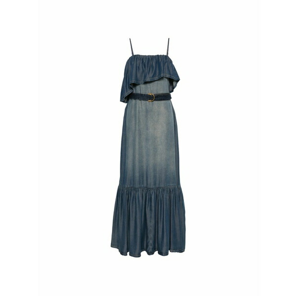 ピンコ レディース 衣裳 トップス Ruffled belted denim maxi dress Blue