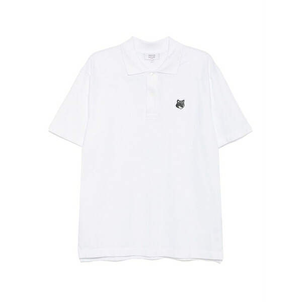 住み家 稲荷 メンズ スポーツシャツ トップス Bold fox head patch polo shirt White
