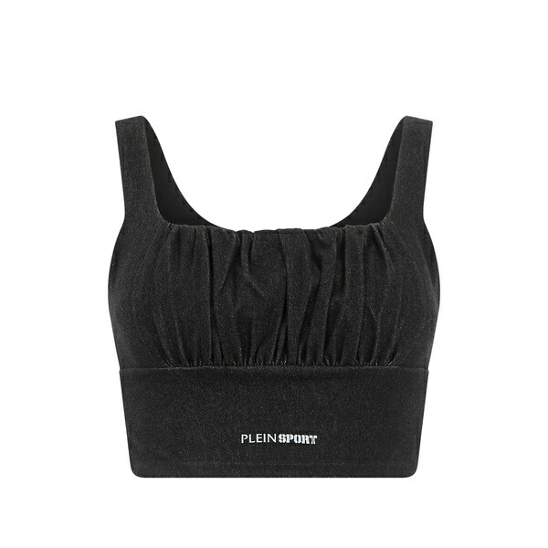 飾り気の無い運動競技 レディース カットソー トップス Logo-print crop top Black