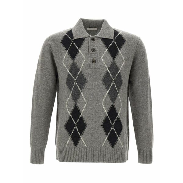 パウロペコラ メンズ 編み物\u0026プルオーバー アウター Geometric-pattern polo-neck sweater Grey