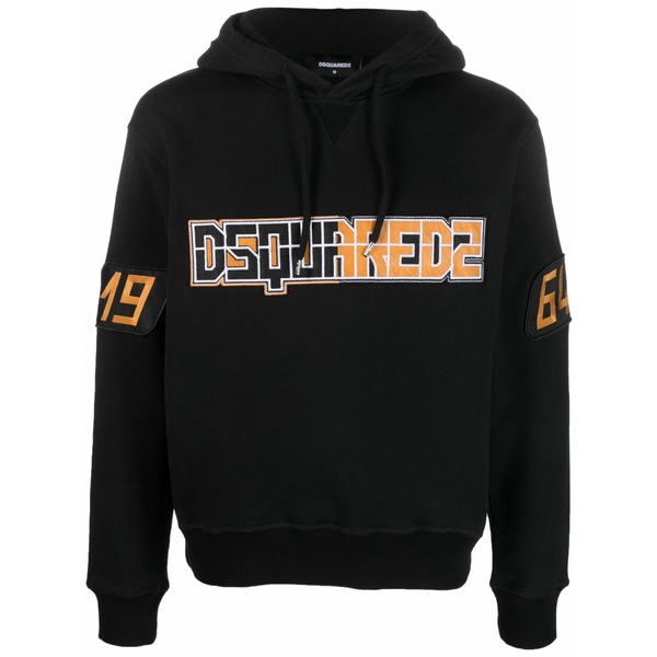 ディースクエアード メンズ パーカー・スウェットシャツ アウター Logo-print drawstring hoodie Black