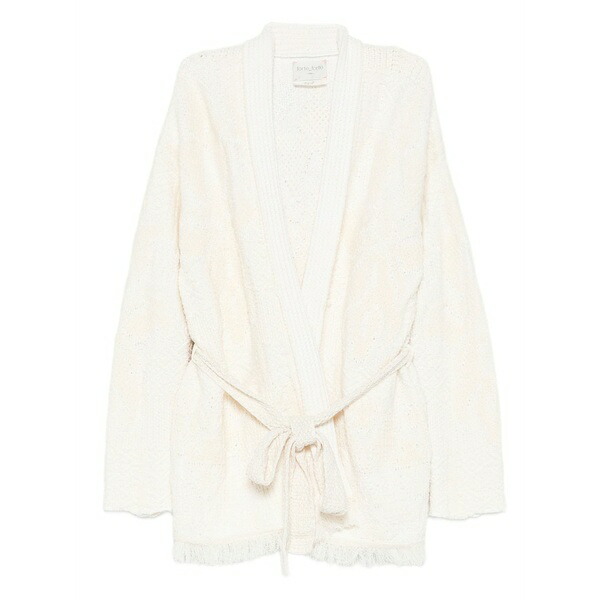 フォルテ フォルテ レディース ジレー アウター Fringed belted cardigan White
