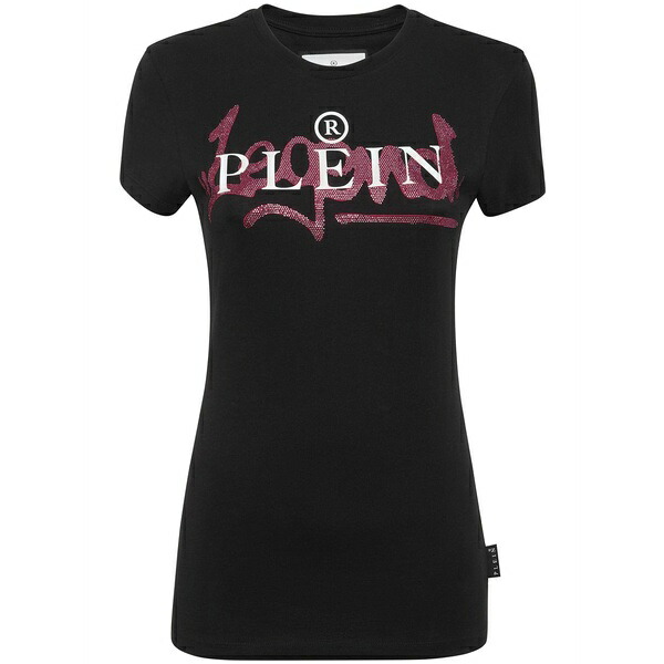 フィリップ飾り気の無い レディース プルオーバー トップス Crystal-embellished logo-print t-shirt Black