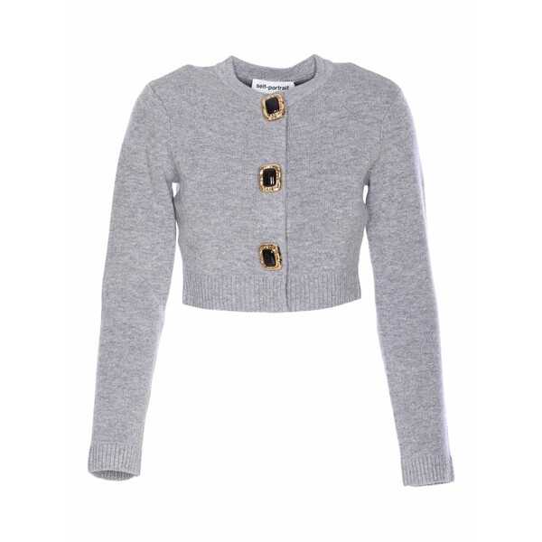 セルフ・ポートレイト レディース ジレー アウター Jewelled-button wool cardigan Grey