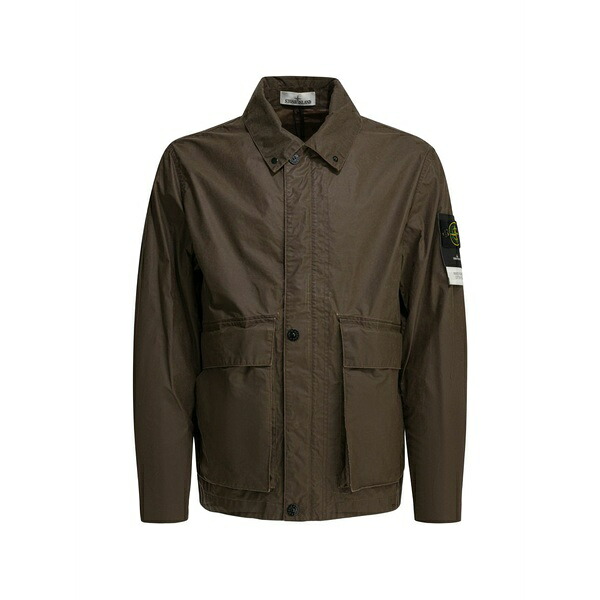 ストーンアイランド メンズ 厚地の外套 アウター Flap-pocket waxed shirt jacket  Brown