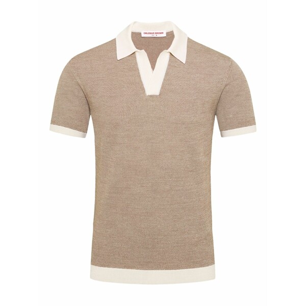 オールバー ブラウン メンズ ポロシャツ トップス Contrast-band polo shirt Neutrals｜asty