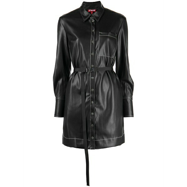 ステゥド レディース 衣裳 トップス Lynn belted-waist shirt-dress Black