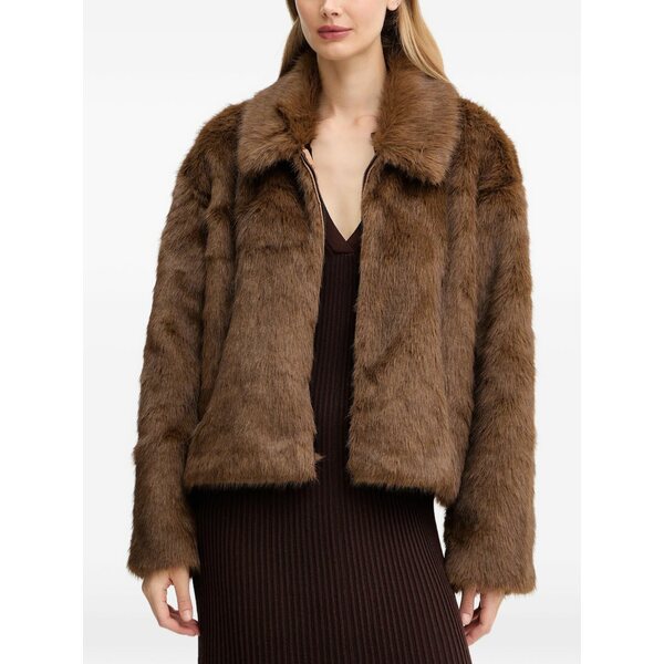 バードット レディース ジャケット&ブルゾン アウター Sylvie zipped faux-fur jacket Brown|asty