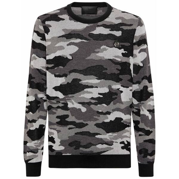 フィリップ飾り気のない メンズ 編み物\u0026プルオーバー アウター Camouflage-pattern merino jumper Black