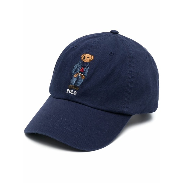ラルフローレン メンズ かぶり笠 佩び物 Polo bear-embroidered cotton cap Blue