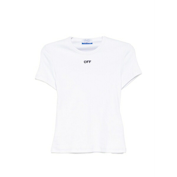 オフホワイト レディース Tシャツ トップス Off stamp ribbed t-shirt White|asty