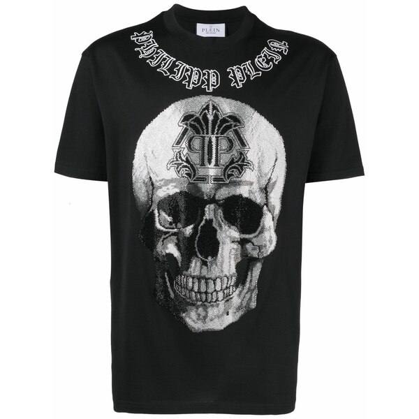 フィリップ飾り気の無い メンズ プルオーバー トップス Gothic banner short-sleeve t-shirt  Black