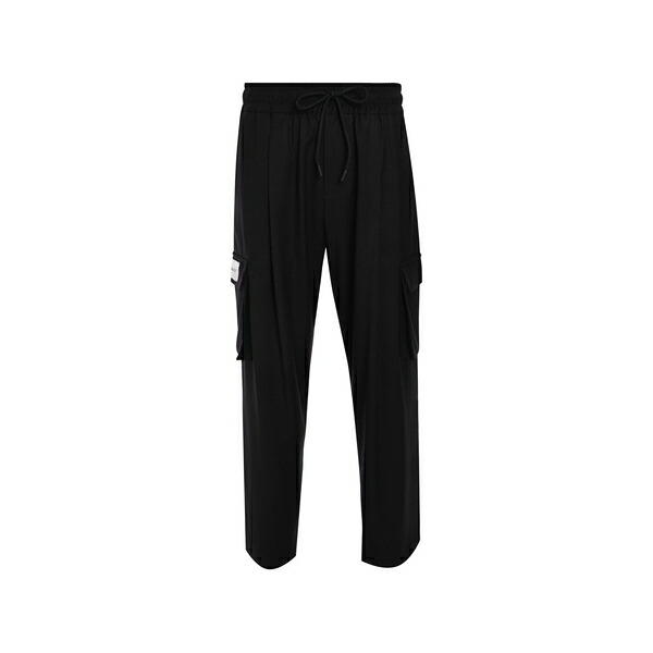 ヒノミネイト メンズ ジーンズズボン下 ボトムス Drawstring-fastening cargo trousers Black